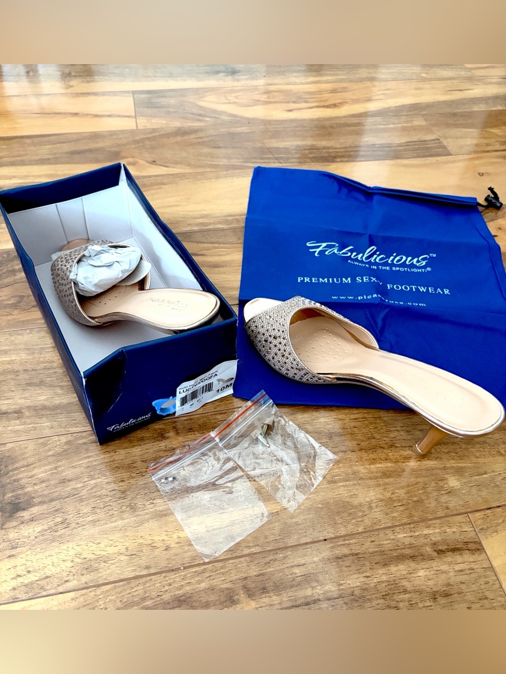 Fabulicious Women's "Lucy-01" Gold Glitter Mesh Fabric Rhinestone Slide Sandals.